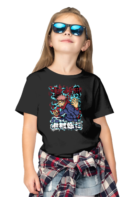 Children's t-shirt with prints Jujutsu Kaisen Itadori. Anime, dark fantasy, itadori, jujutsu kaisen, magic battle, manga, mystic, sukuna. 2070702