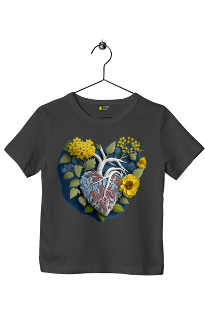 Футболка дитяча з принтом "Серце квіти". Люблю україну, перемога україни, серце, символи україни, соняшник, традиції україни, україна. 2070702