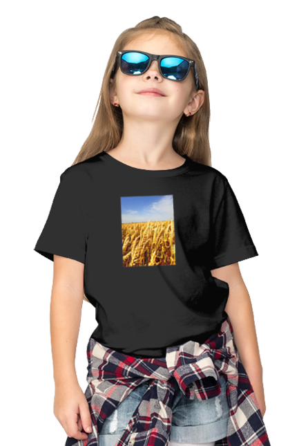 Футболка дитяча з принтом "Україна". Голубизна, красота, небо, поле, природа, пшеница. 2070702
