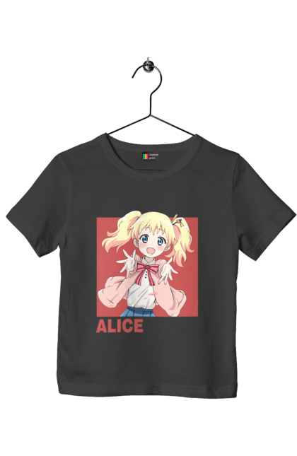 Футболка детская с принтом Золотая мозаика Алиса Картелет. Alice cartelet, anime, kiniro mosaic, kinmoza, manga, алиса, алиса картелет, аниме, золотая мозаика, манга. 2070702