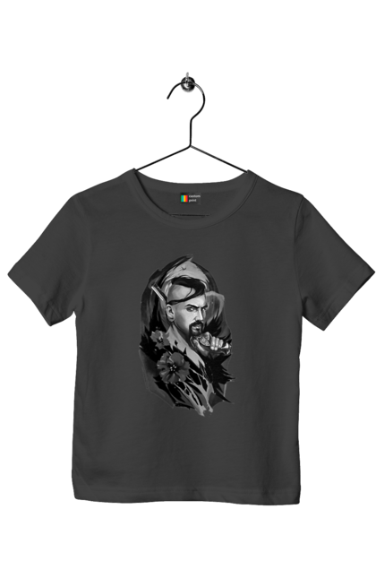 Футболка дитяча з принтом "Козак". Вуса, квітки, козак, пістолет, справжній українець, чуб. 2070702