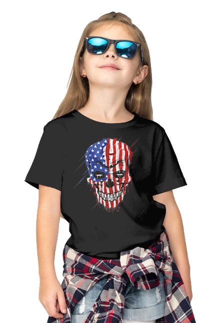 Children's t-shirt with prints Skull with flag. Bones, eagle, flag, scull, smile, teeth, usa. 2070702