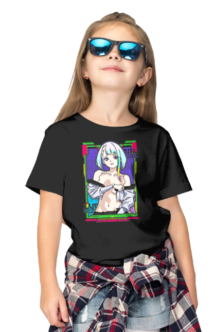 Children's t-shirt with prints Cyberpunk: Edgerunners Lucy. Anime, cd project, cyberpunk, edgerunners, game, lucy, netflix, video game. 2070702