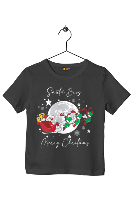 Футболка дитяча з принтом "Super Mario Bros: Веселого Різдва!". Mario bros, merry christmas, nintendo, super mario bros, брати супер маріо, гра, маріо, персонаж, різдво, санта клаус. 2070702