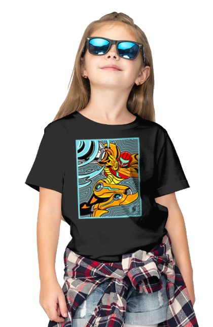 Children's t-shirt with prints Metroid Samus Aran. Game, head hunter, heroine, metroid, power suit, samus aran, video game. 2070702