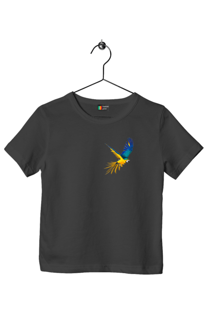Футболка дитяча з принтом "Папуга українець". Екзотика, папуга, патріот, пташка, символіка, україна. 2070702