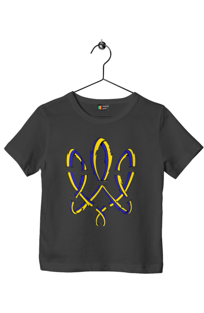 Футболка дитяча з принтом "Тризуб України герб". Воля, герб, символ україни, тризуб, тризуб україни, тризуб україни герб, україна, українська символіка. 2070702