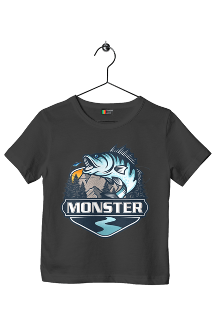 Футболка дитяча з принтом "Рибалка". Монстер, рибак, рибалка, хоббі. 2070702