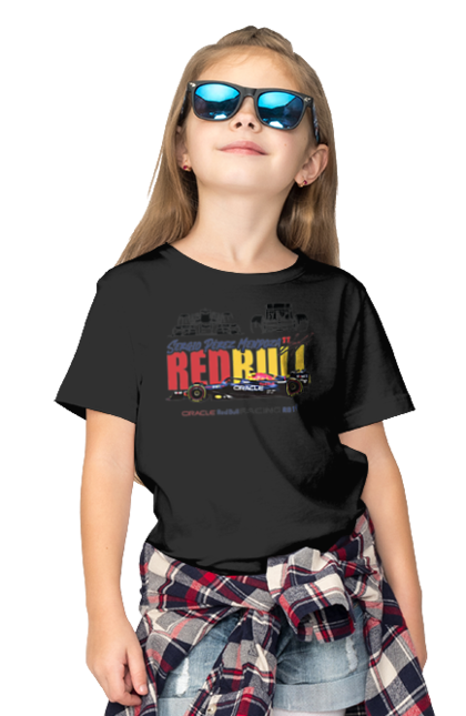 Children's t-shirt with prints Red Bull Racing RB19. Auto, automobile, bolide, car, formula 1, race, red bull, sport. 2070702