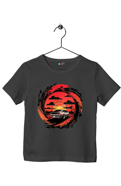 Футболка дитяча з принтом "Феррарі на заході сонця". Авто, автомобіль, машини, феррарі. 2070702