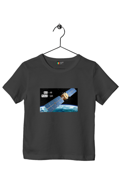 Футболка дитяча з принтом "Комсос за донати". Війна, допомога армії, карти, космос, переможемо, притула, русні пизда, супутник за донати, фантастика. 2070702