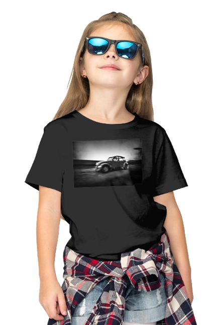 Футболка дитяча з принтом "Ретро машина чб". Авто, ретро, ретро машина, чорно біла машина. 2070702