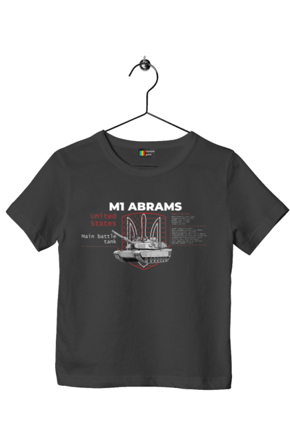Футболка дитяча з принтом "M1 Abrams англійська". Abrams, m1 abrams, залужний, зброя, танк. 2070702