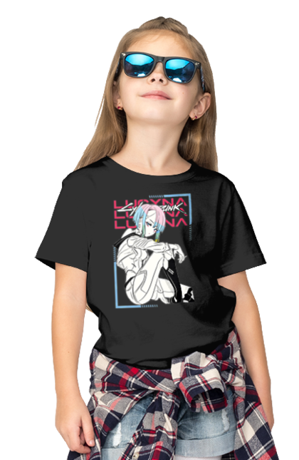 Children's t-shirt with prints Cyberpunk: Edgerunners Lucy. Anime, cd project, cyberpunk, edgerunners, game, lucy, netflix, video game. 2070702