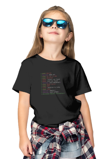 Футболка дитяча з принтом "Життя програміста". Angular, c, css, html, it, javascript, jquery, php, python, react, svelt, vue, айтишник, айті, гумор, код, кодувати, прогер, програміст, програмісти, ти ж, ти ж програміст, тиж програміст. ART принт на футболках