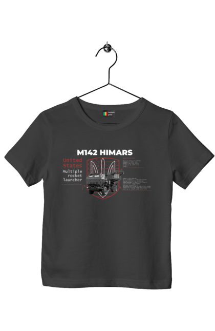 Футболка дитяча з принтом "M142 HIMARS англійська". Himars, m142 himars, залужний, зброя. 2070702