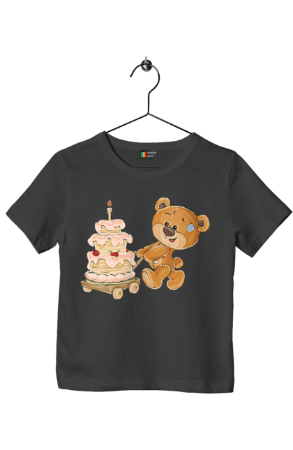Футболка дитяча з принтом "Ведмедик з тортом". Ведмідь, день народження, медвеженок, торт. futbolka.stylus.ua