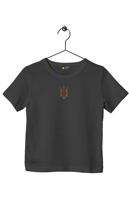 Футболка дитяча з принтом "Герб вишиванка". Актуальний, вишиванка, війна, герб, незвичайний, символіка, українська. 2070702