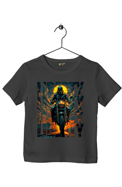 Футболка дитяча з принтом "Байкер". Байкер, мотоцикліст, подорожі, свобода, туризм. 2070702