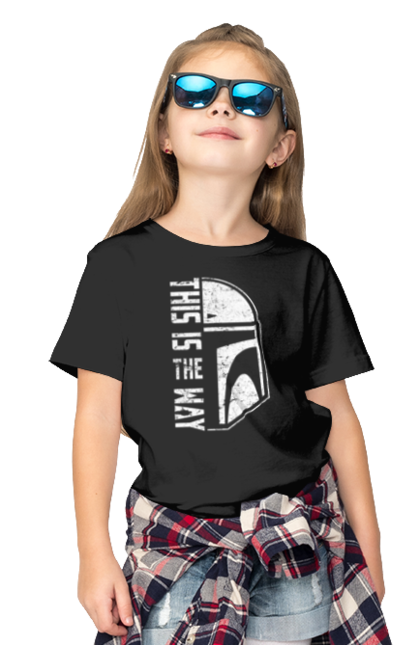 Children's t-shirt with prints This is the way. Baby yoda, cinema, disney, distressed, mandalorian, mandalorian helmet, movies, star wars, television series. 2070702