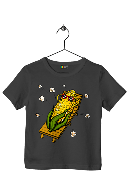 Футболка дитяча з принтом "Кукурудза Загоряє На Лежаках". Кукурудза, лежак, попкорн. 2070702