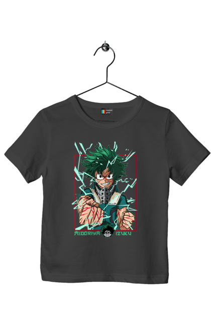 Футболка детская с принтом Моя геройская академия Мидория. Izuku, midoriya, my hero academia, аниме, манга, мидория, моя геройская академия. 2070702