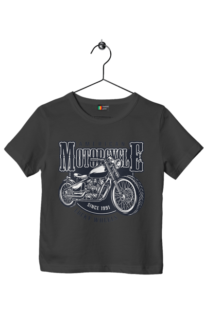 Футболка дитяча з принтом "Крутий vintage мотоцикл". Америка, вінтаж, вінтажний, гарний, мотоцикл, мотоцикли, ретро, стильно, стильовий, чоловічий. 2070702