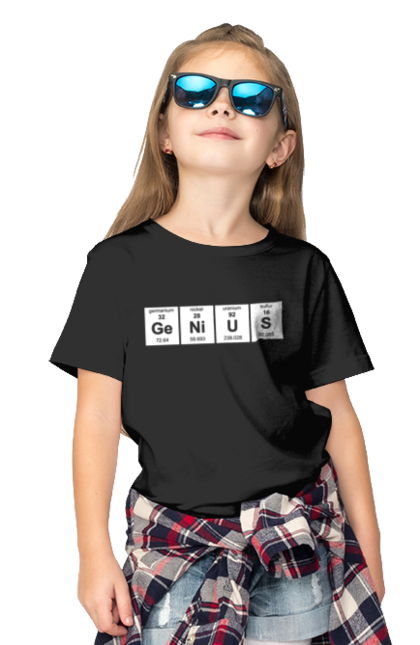Children's t-shirt with prints Genius. Chemistry, cool, genius, humor, meme, mendeleev table, sarcasm, science. CustomPrint.market