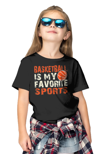 Футболка дитяча з принтом "Баскетбол мій фаворит у спорті". Баскетбол, баскетбол фоворит, баскетболіст, гра баскетбол, спорт, фаворит. futbolka.stylus.ua