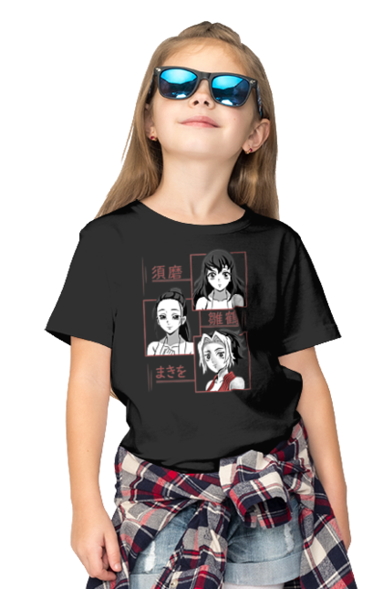 Children's t-shirt with prints Demon Slayer Hinatsuru, Makio and Suma. Demon slayer, hinatsuru, makio, suma, tengen. 2070702