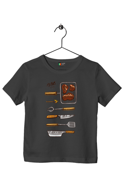 Футболка дитяча з принтом "Барбекю Паті". Барбекю, м`ясо, смажити. 2070702