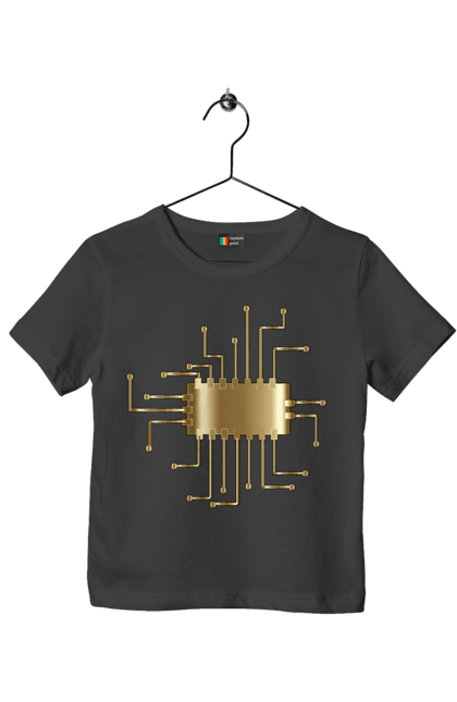 Футболка дитяча з принтом "Золотий Чіп". Айті, айтішник, гик, золотий, золото, інженер, кібернетика, код, комп, комп’ютерник, кристал, мікросхема, програміст, професія, розробник, чіп. 2070702
