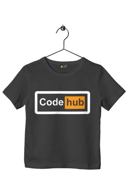 Футболка дитяча з принтом "Код хаб". Айті, айтішник, для айтішника, для програміста, код хаб, подарунок айтішнику, подарунок програмісту, програміст, розробник. 2070702