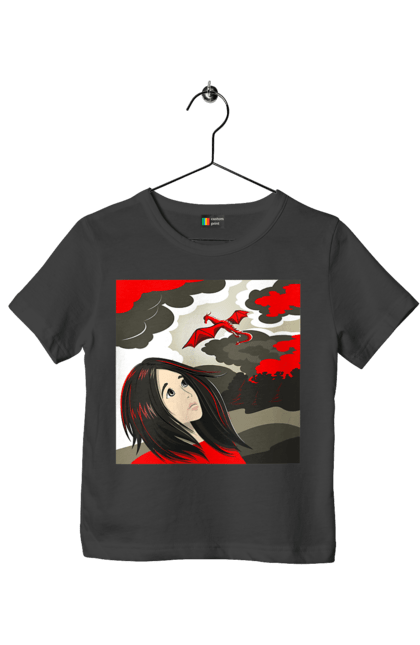 Children's t-shirt with prints Girl and dragon. Dragon, fantasy, romance, young woman. 2070702