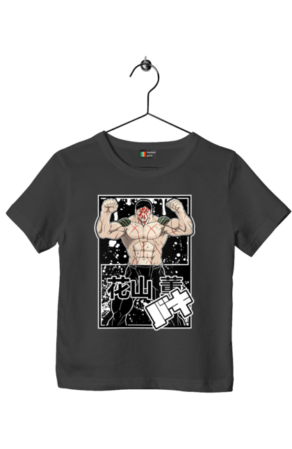 Футболка дитяча з принтом "Боєць Бакі Ханаяма Каору". Anime, baki, baki the grappler, kaoru hanayama, manga, аніме, боєць баки, манга, ханаяма, ханаяма каору. 2070702