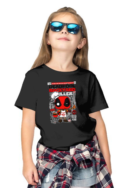 Футболка дитяча з принтом "Deadpool Backyard Griller". Басейн, герой, дедпул, дивуватися, комікси, мем, мертвий, плівка. Funkotee