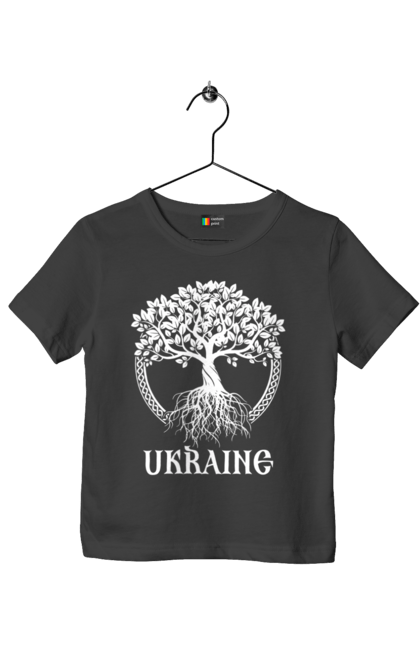 Футболка дитяча з принтом "Дерево Україна". Дерево, дерево з корінням, дерево україна, зсу, патріотична, україна, українська. 2070702