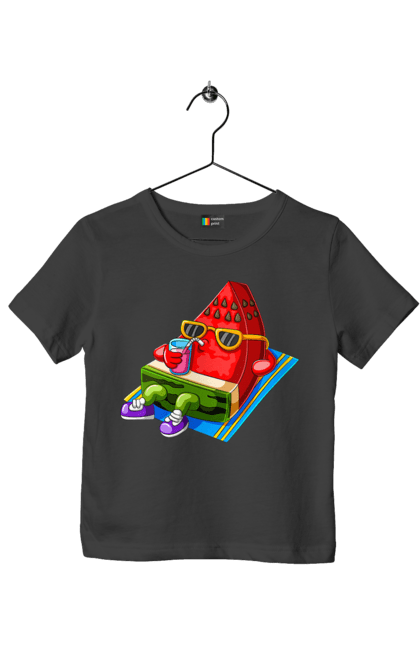 Футболка дитяча з принтом "Кавун П'є Коктейль". Кавун, коктейль, літо. 2070702