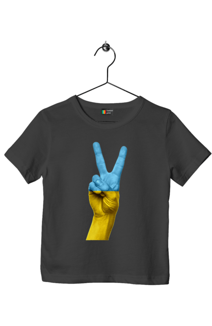 Футболка дитяча з принтом "Два Пальця, Світ, Україна". Мир, рука, україна. 2070702