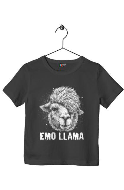 Children's t-shirt with prints Emo Llama. Alpaca, animals, distressed, emo, funny, llama, vintage. 2070702