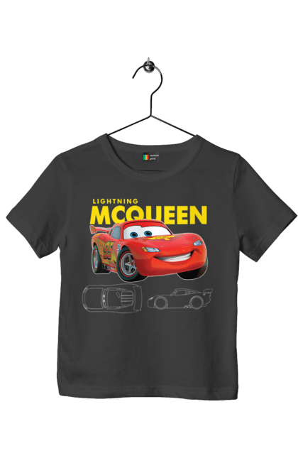 Футболка детская с принтом Молния Маккуин. Lightning mcqueen, гонки, молния маккуин, мультик, мультфильм, спорт, тачки. 2070702