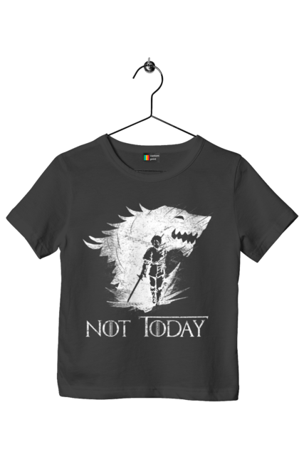 Children's t-shirt with prints Game of Thrones Arya. Arya, game, got, not today, stark, starks, thrones, tv show, wolf, wolves. 2070702