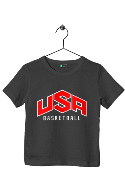 Футболка детская с принтом Баскетбол США. Basketball, usa, usa basketball, баскетбол, команда, спорт, спортивная команда, сша. 2070702