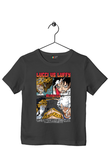 Children's t-shirt with prints One Piece Rob Lucci and Luffy. Anime, lucci, luffy, manga, one piece, pirates, rob lucci. 2070702