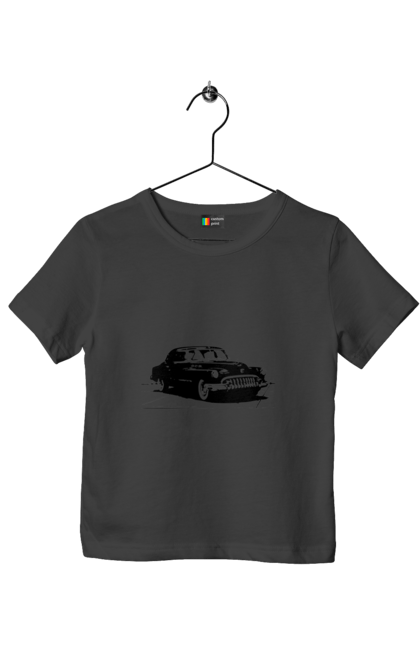 Футболка дитяча з принтом "Авто.6". Авто, графіка, малюнок, ретро авто, чорно-білий. 2070702
