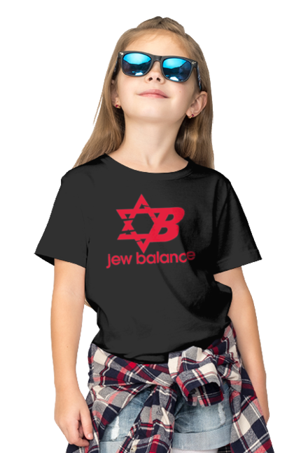 Футболка дитяча з принтом "Jew Balance Red". New balance, гумор, еврейські, жарти, жартівливі, літні, прикольні, червоний. 2070702