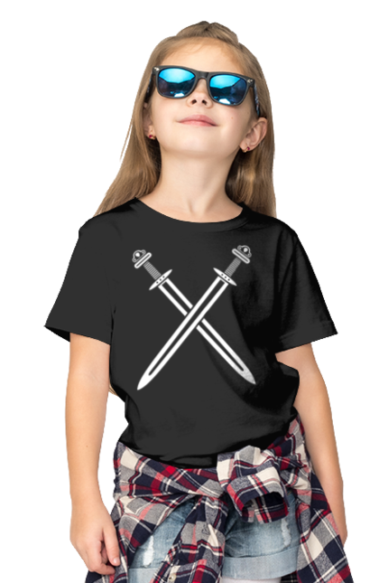 Children's t-shirt with prints Two crossed swords. Crossed swords, sword, swords, vikings, weapon. CustomPrint.market