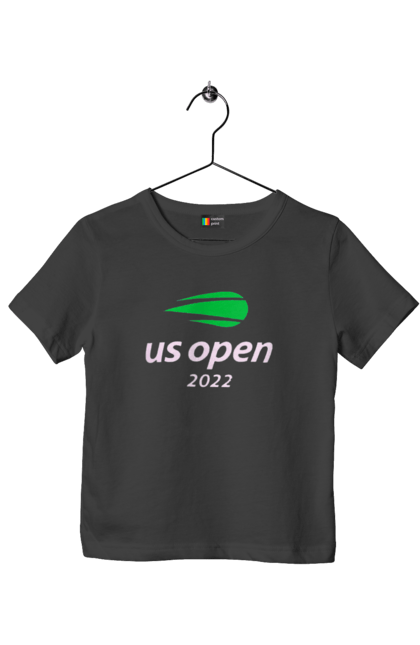 Футболка дитяча з принтом "Тенісний турнір US Open 2022". Великий теніс, відкритий чемпіонат, гравці, м`яч, нью йорк, призовий фонд, ракетка, турнірна сітка, хард, чемпіонат америки. 2070702