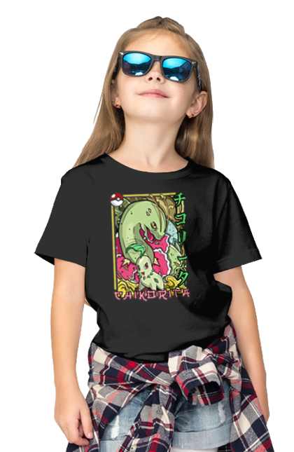 Children's t-shirt with prints Pokemon Chikorita. Anime, chikorita, games, nintendo, pokemon, pokemon go. 2070702