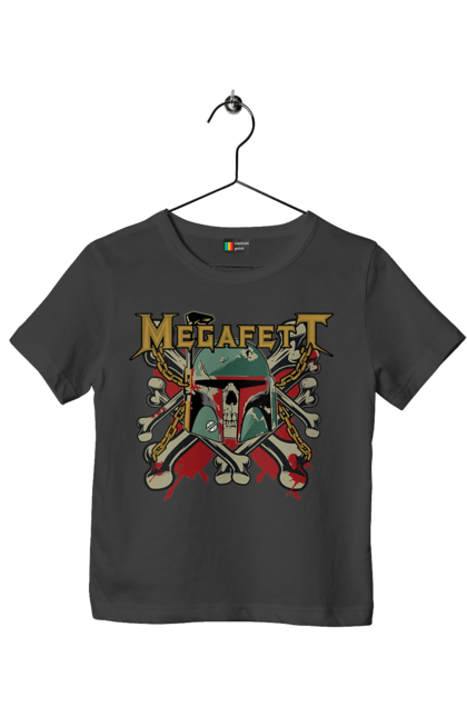 Футболка детская с принтом Megafett. Boba fett, megadeth, megafett, боба фетт, звездные войны, клон, охотник за головами. 2070702